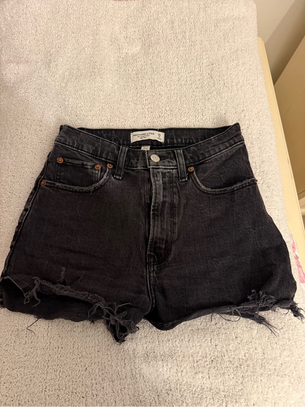 Abercrombie & Fitch Black Frayed Hem Denim Shorts